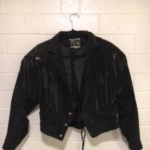 Vintage black suede/leather jacket with fringe